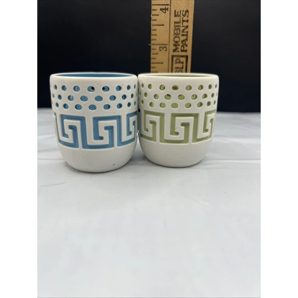 Pair AVON Spafinder Tealight Votive Candle Holders Blue & Green